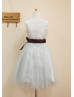Silver Grey Satin Tulle Flower Girl Dress 